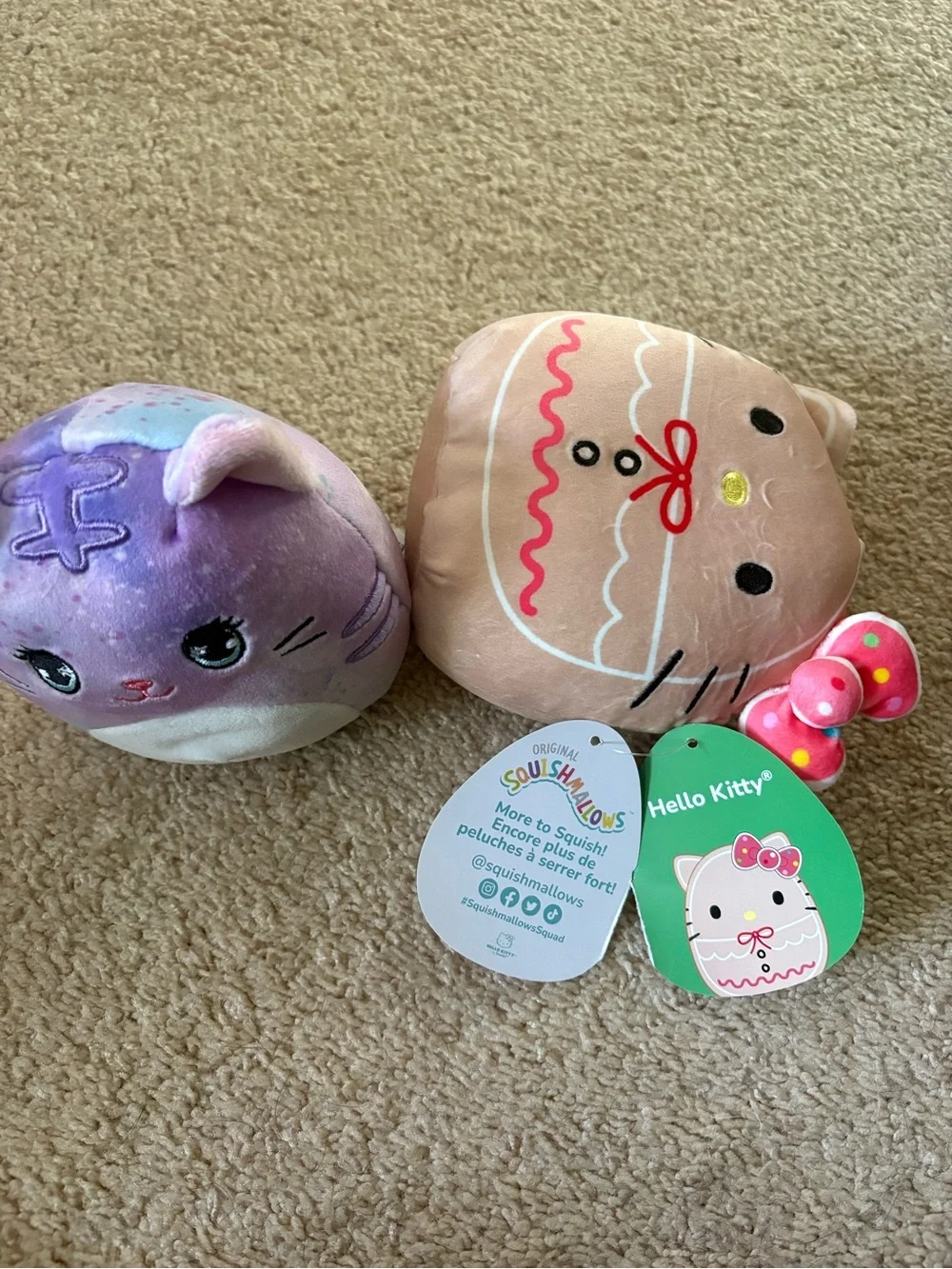 Squishmallows Purple Galaxy Cat & Pink Bow Cat Plush Pair